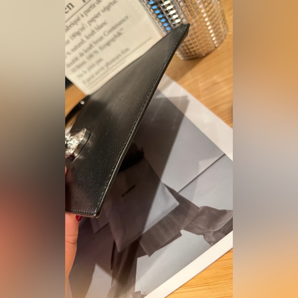 Authentic Versus by GIANNI VERSACEb black leather safety pin wristlet bag - Picture 4 of 8